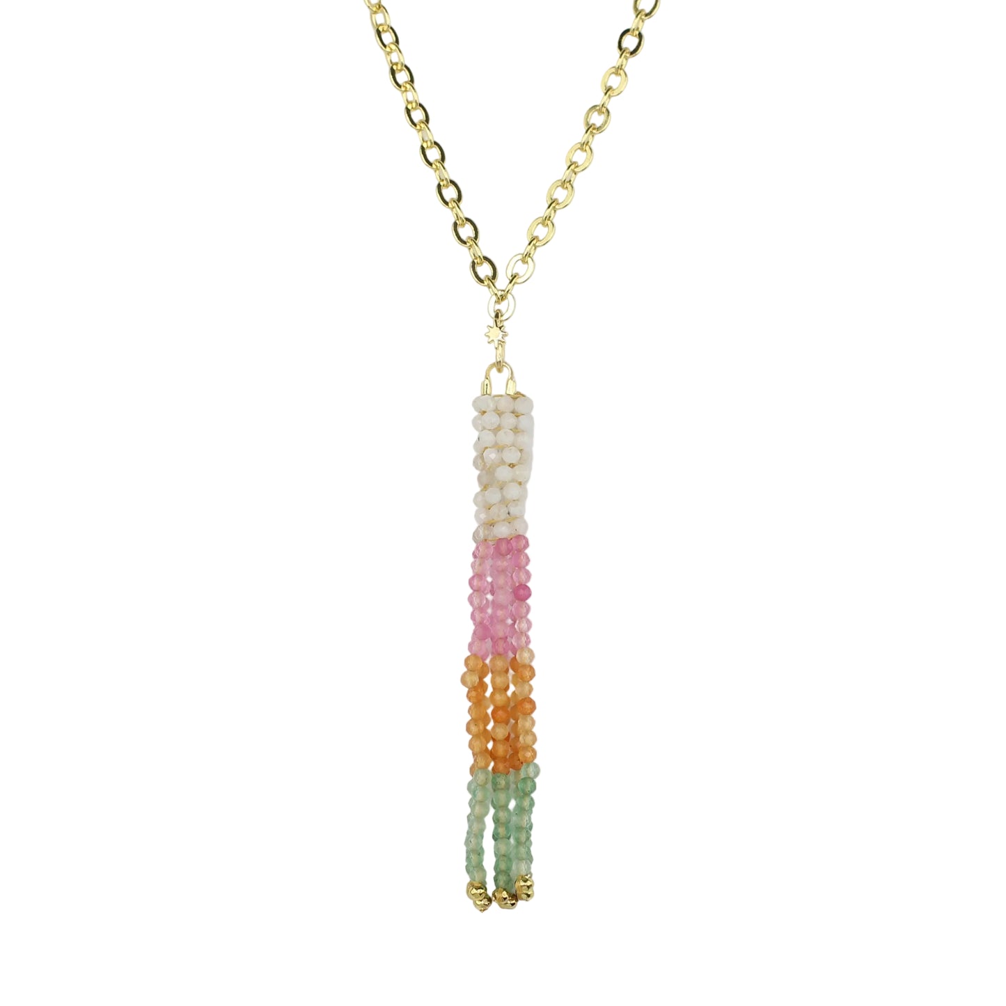 Moonstone, Jade, and Aventurine Tassel Necklace