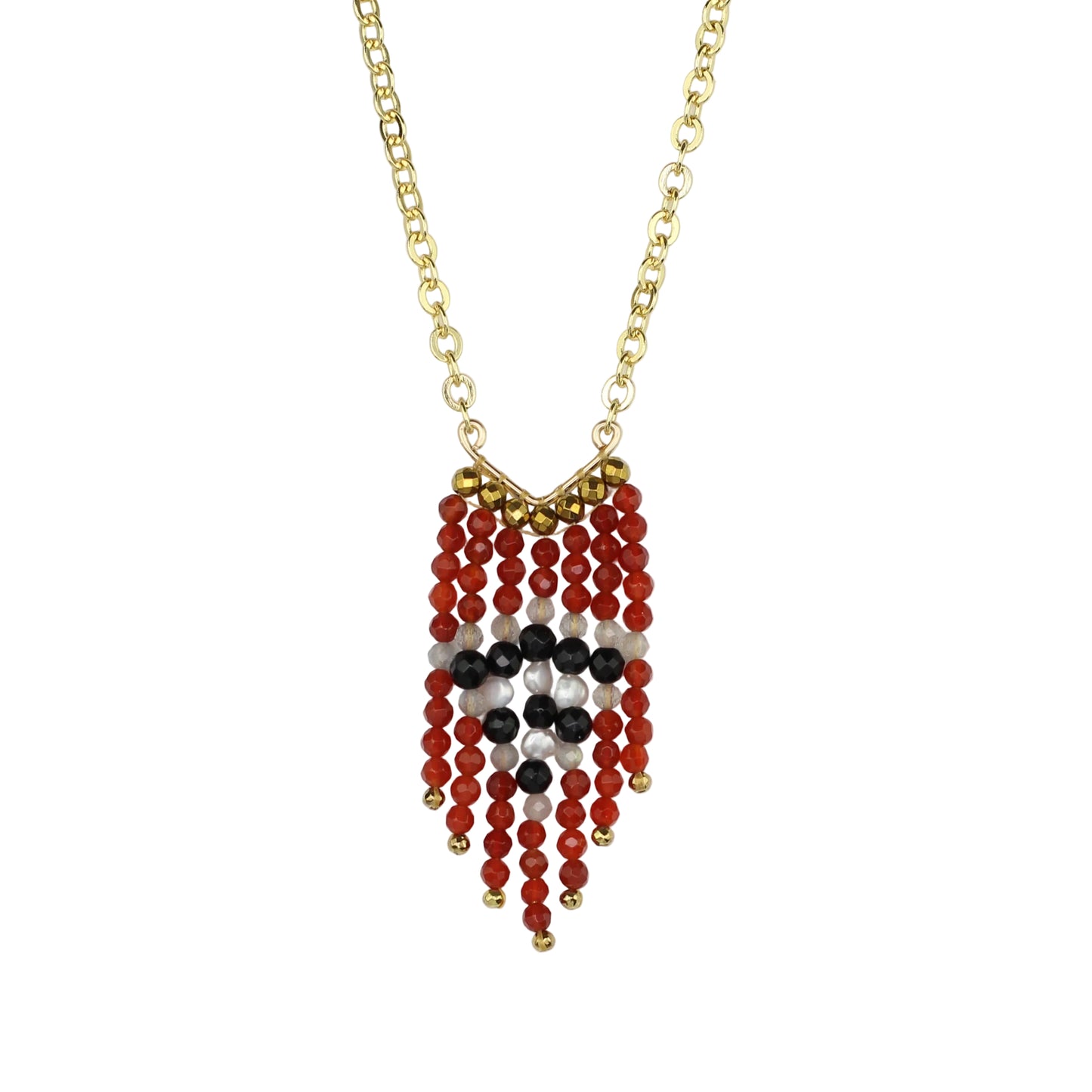 Carnelian, Labradorite, Onyx, and Pearl Fringe Necklace