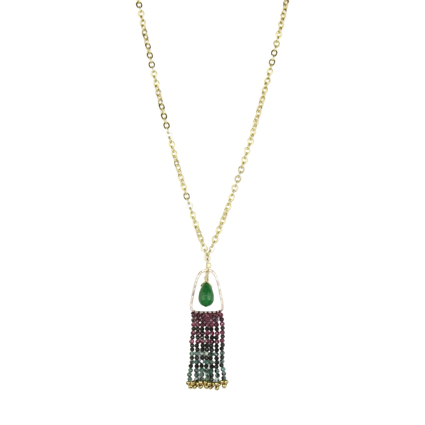 Ruby Zoisite, Jade, and Obsidian Fringe Necklace
