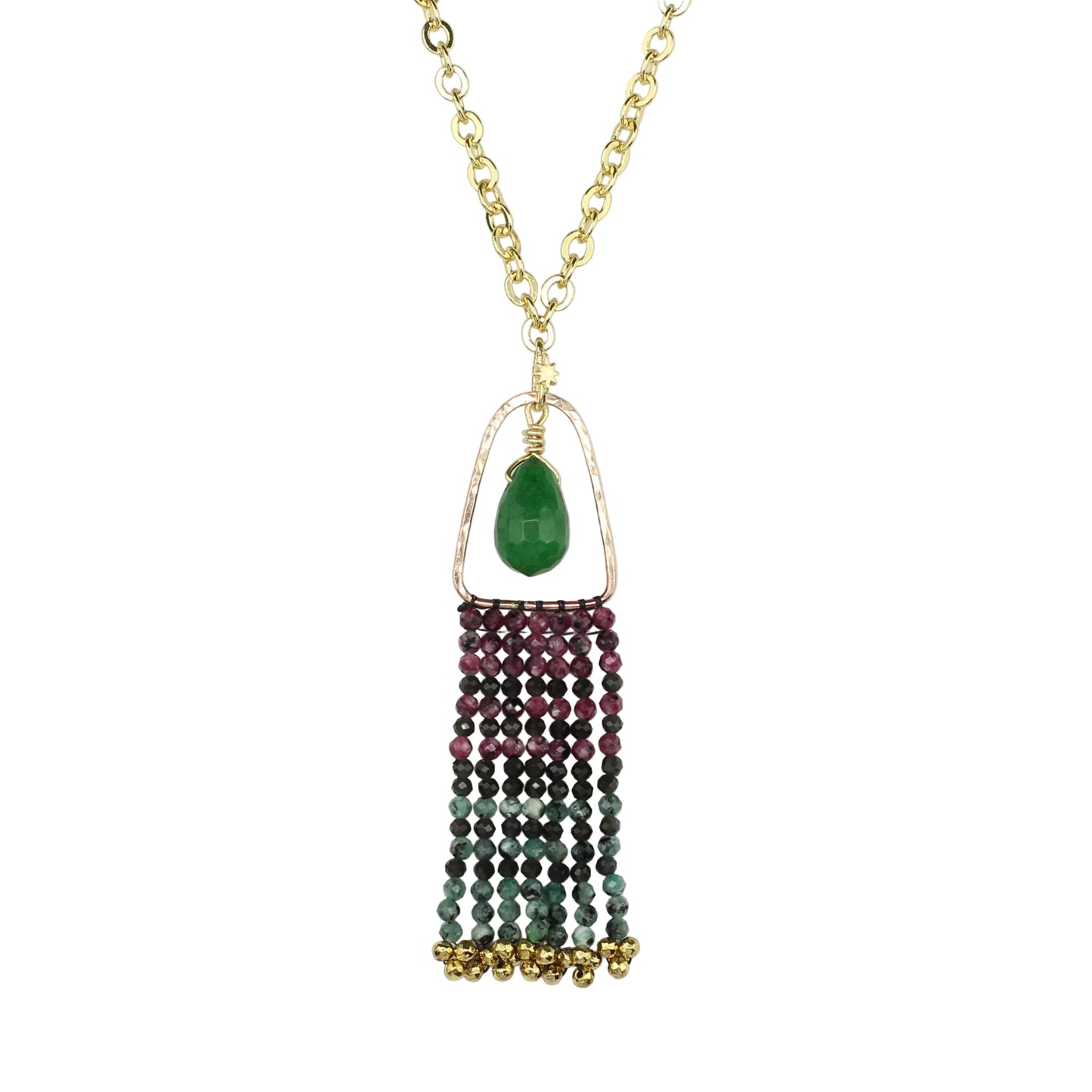 Ruby Zoisite, Jade, and Obsidian Fringe Necklace