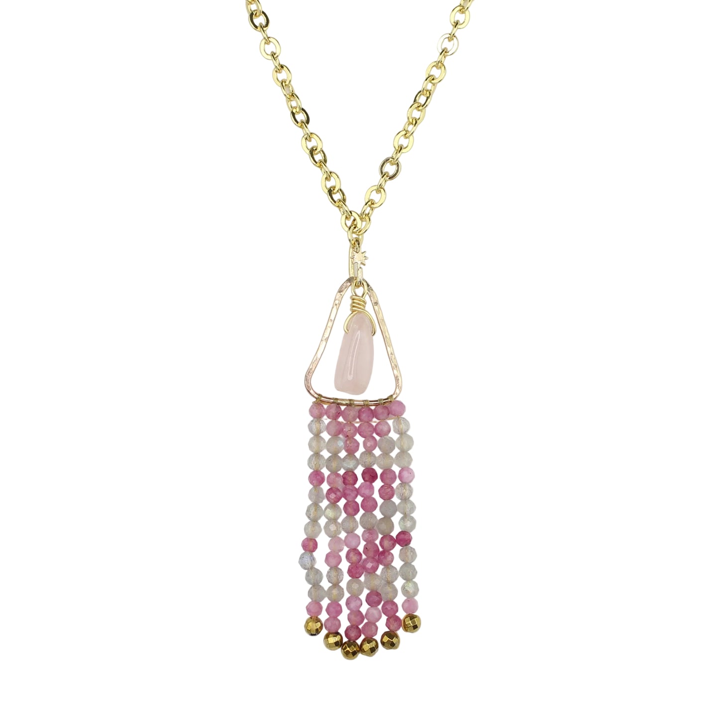 Labradorite, Jade, and Rose Quartz Fringe Necklace