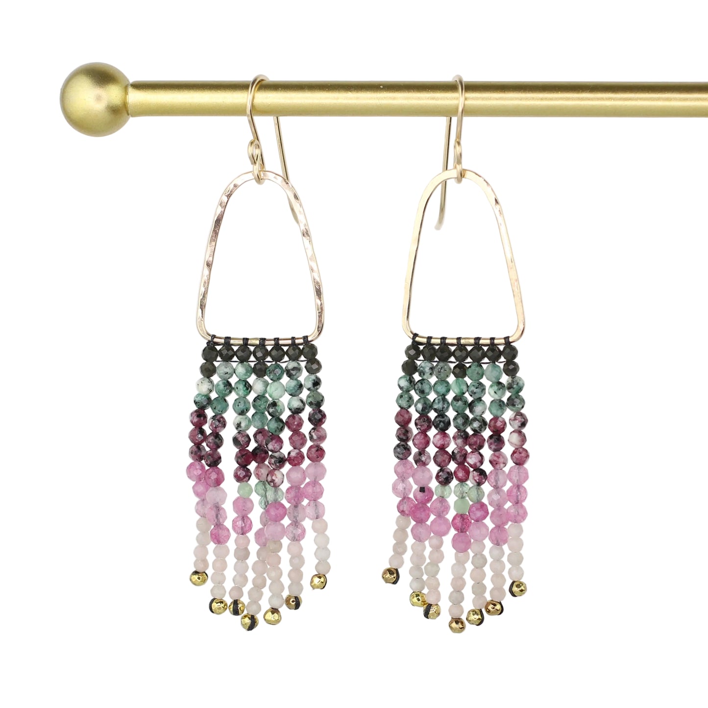 Ruby Zoisite, Aventurine, and Opal Fringe Earrings