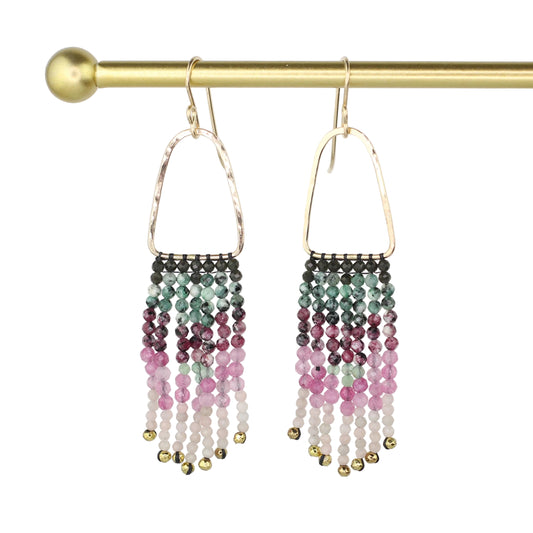 Ruby Zoisite, Aventurine, and Opal Fringe Earrings
