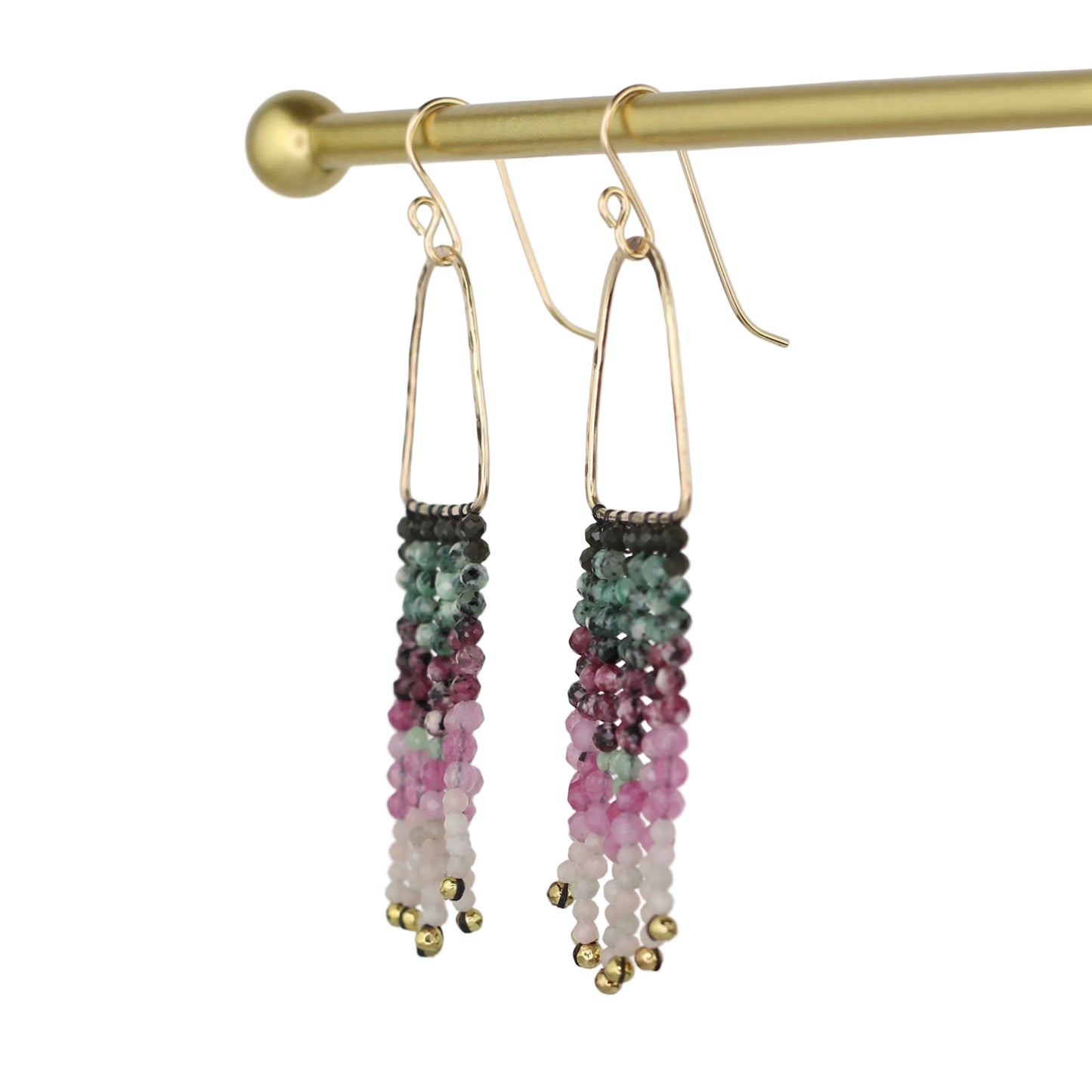 Ruby Zoisite, Aventurine, and Opal Fringe Earrings