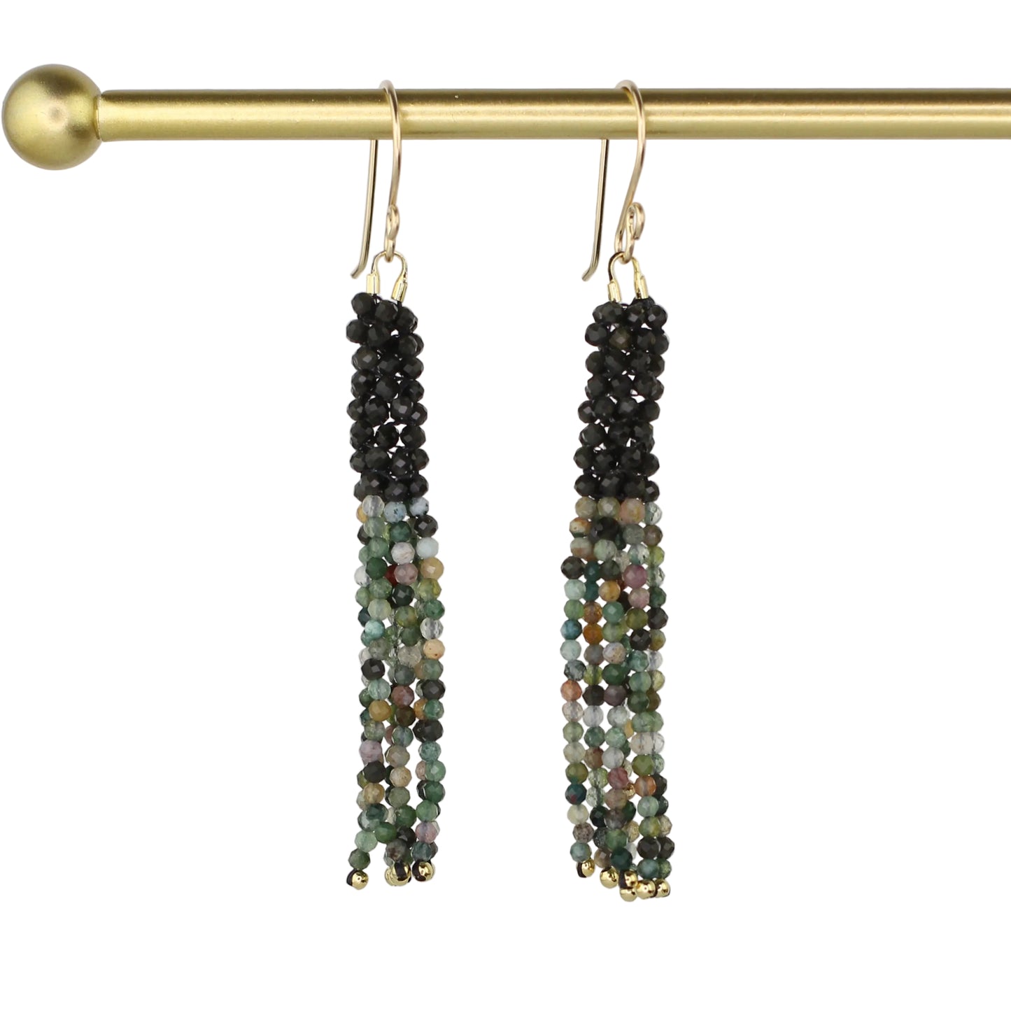 Obsidian and Indian Agate Tassel Earrings