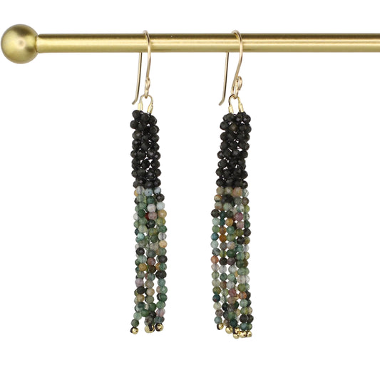 Obsidian and Indian Agate Tassel Earrings