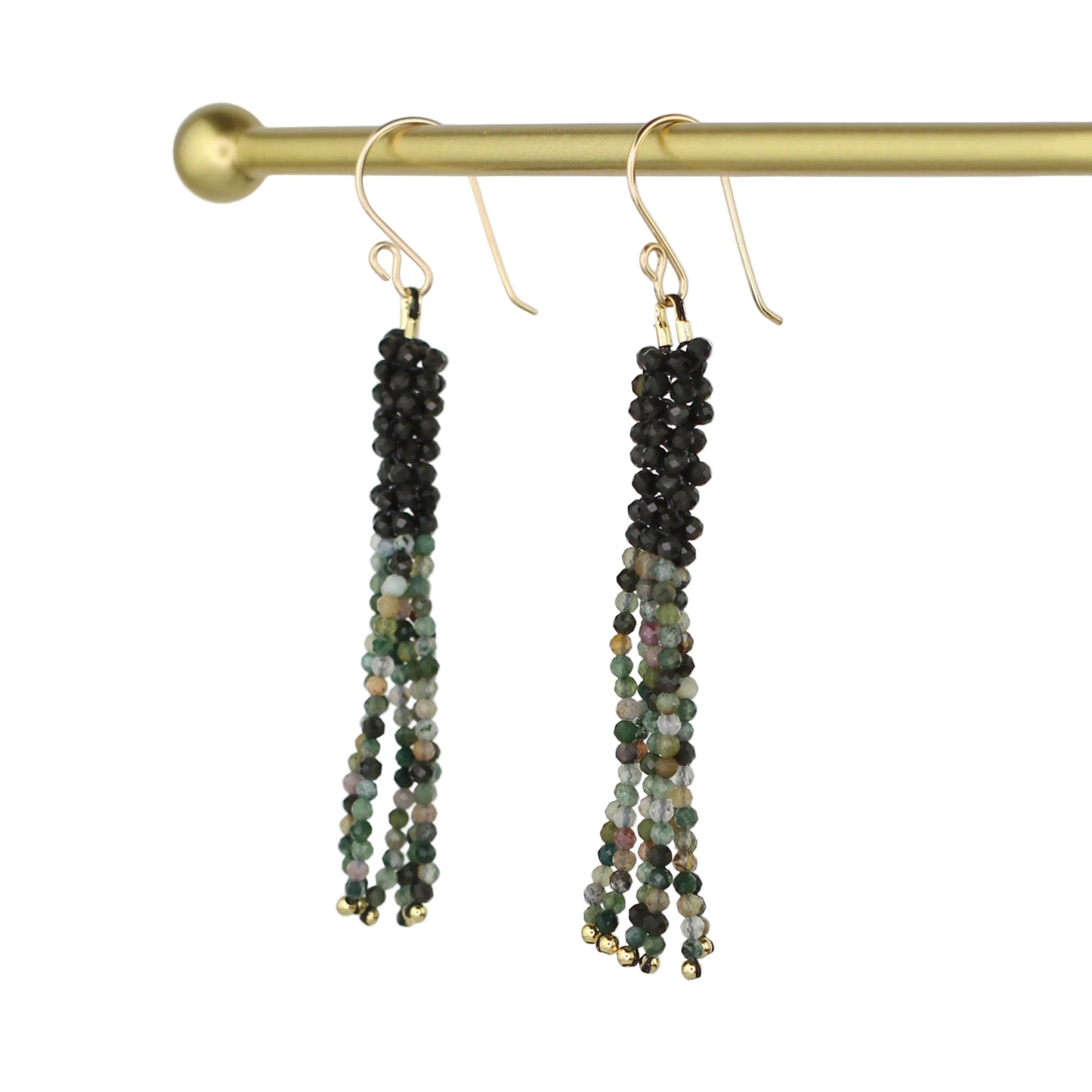 Obsidian and Indian Agate Tassel Earrings
