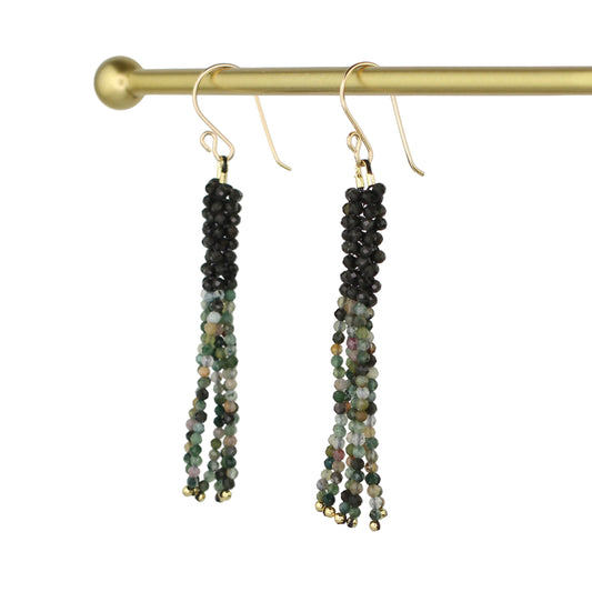 Obsidian and Indian Agate Tassel Earrings