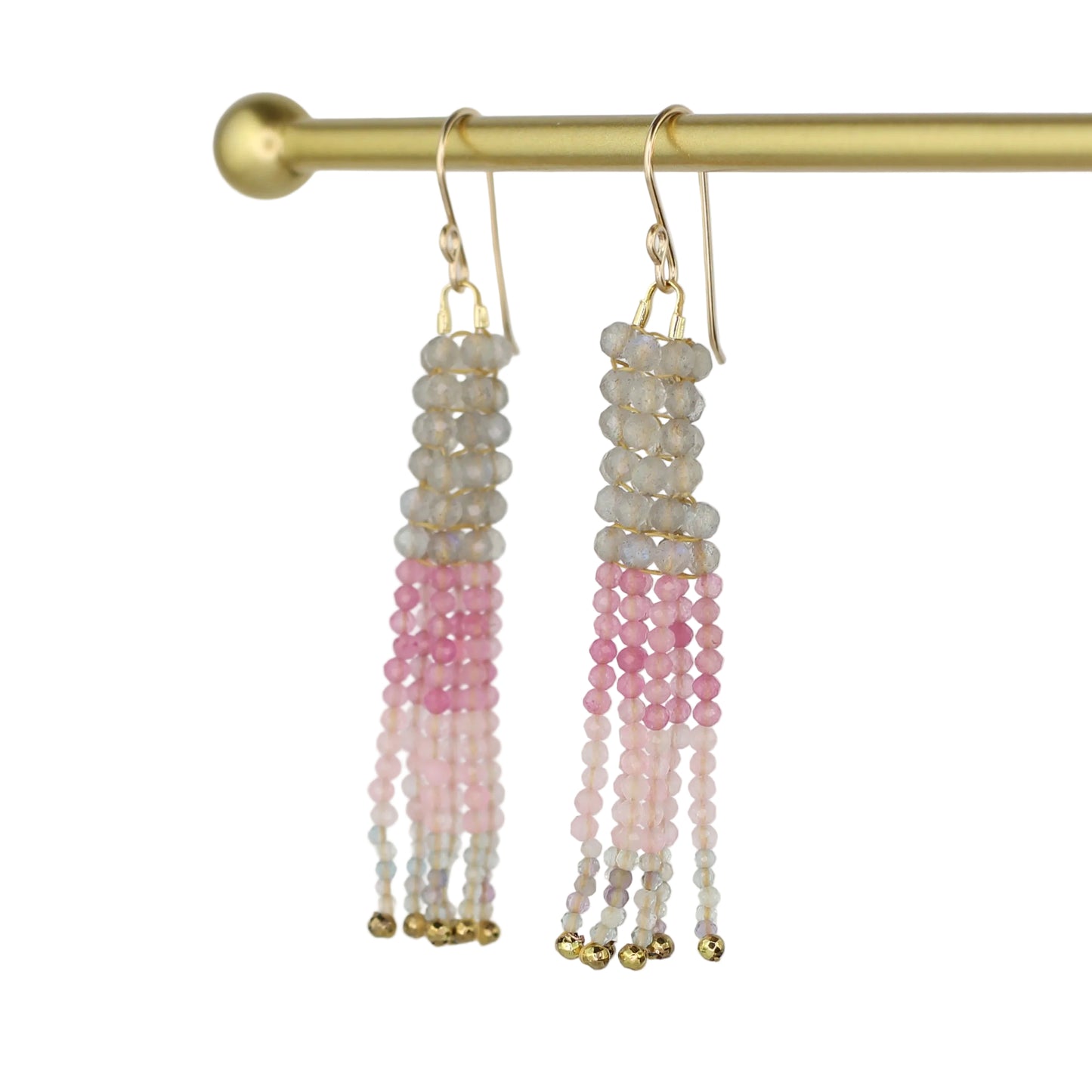 Labradorite, Jade, Rose Quartz, and Fluorite Tassel Earrings
