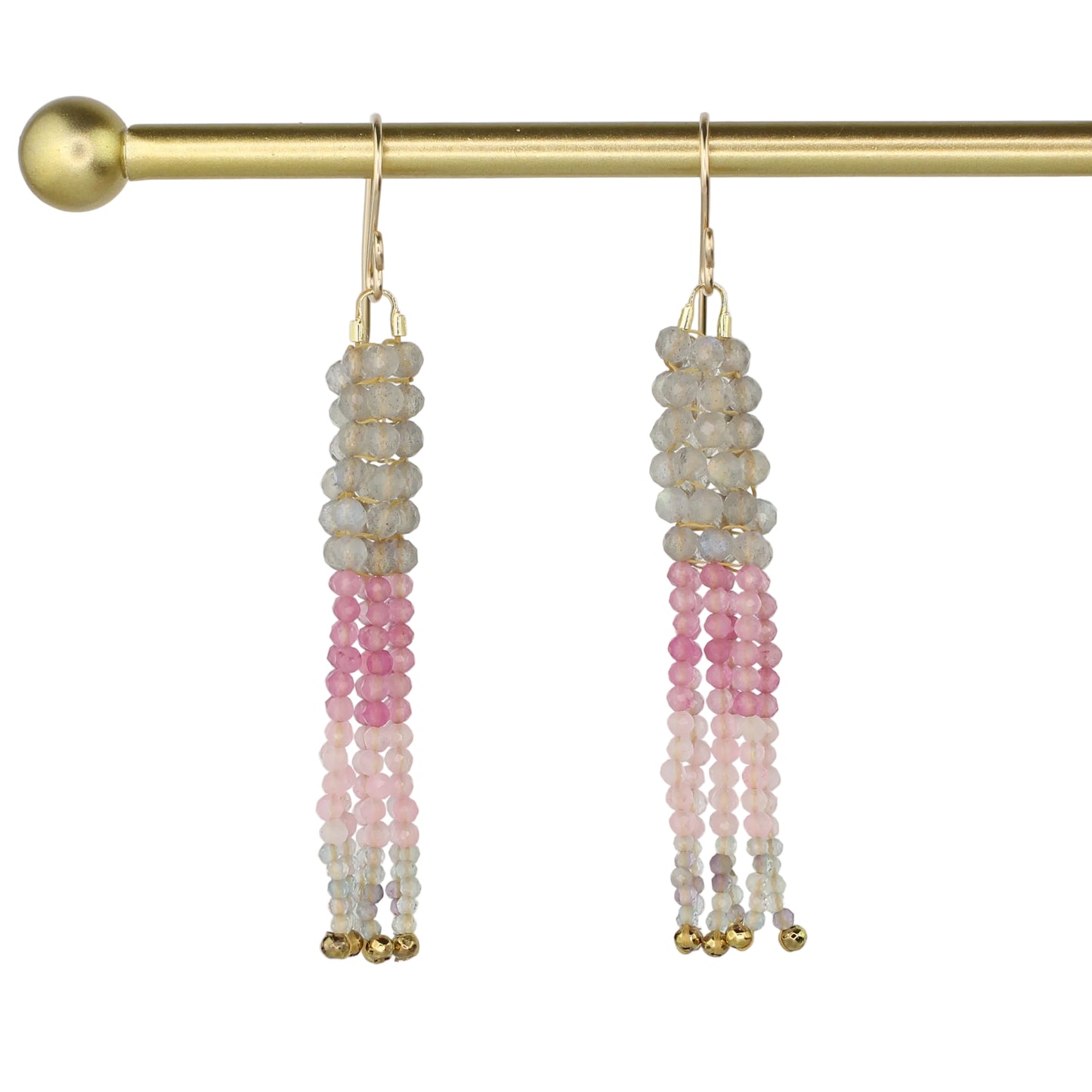 Labradorite, Jade, Rose Quartz, and Fluorite Tassel Earrings