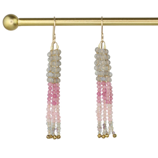 Labradorite, Jade, Rose Quartz, and Fluorite Tassel Earrings