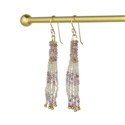 Amethyst and Fluorite Tassel Earrings