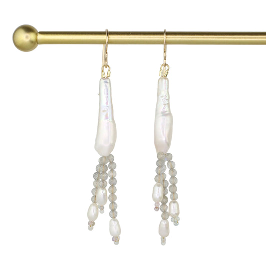 Freshwater Pearl and Labradorite Fringe Earrings