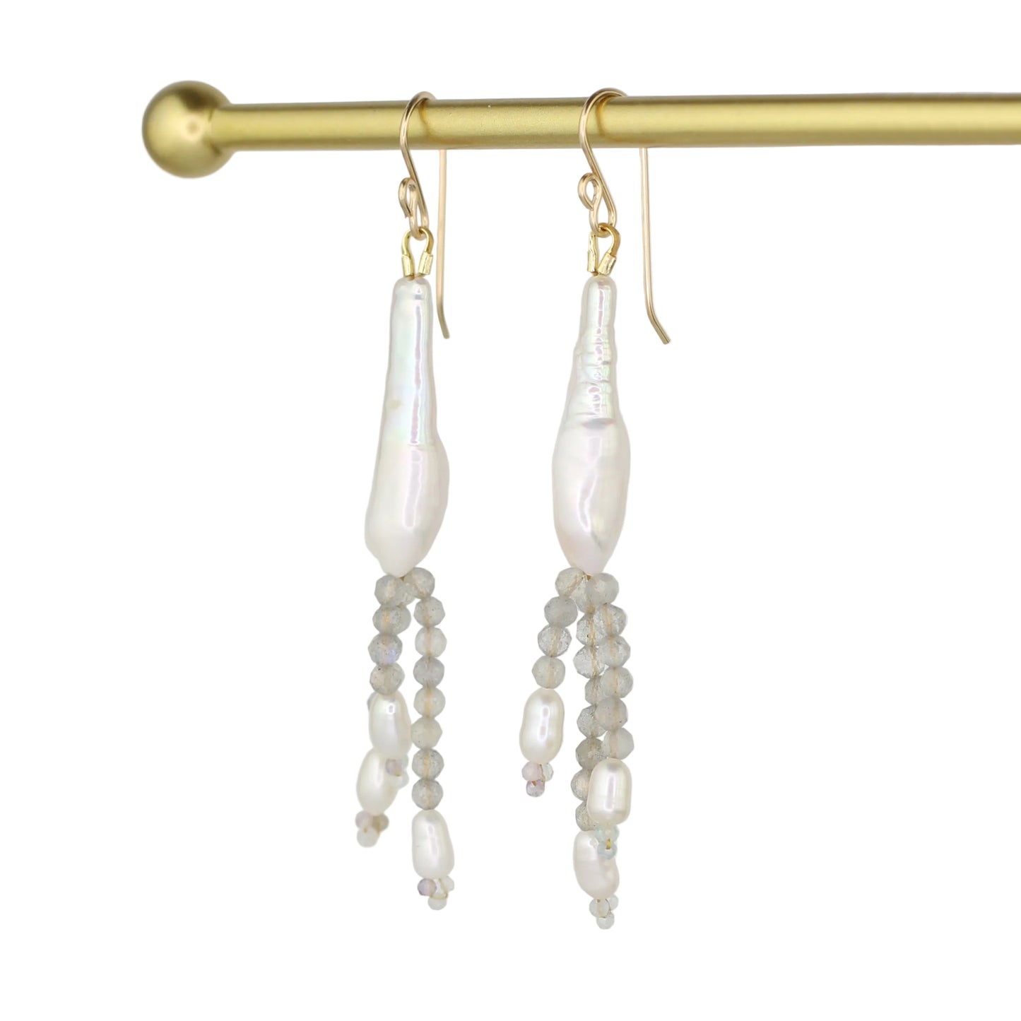 Freshwater Pearl and Labradorite Fringe Earrings