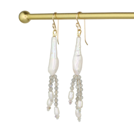 Freshwater Pearl and Labradorite Fringe Earrings