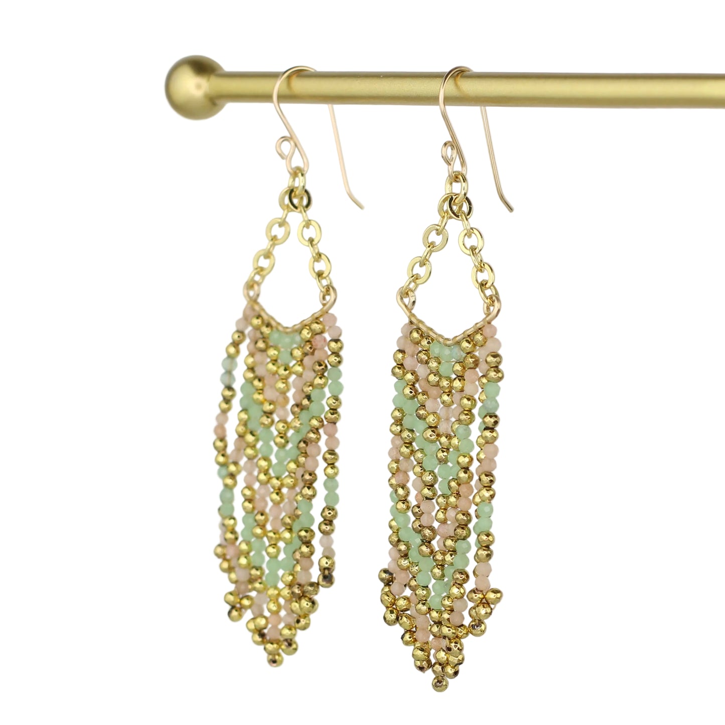 Sunstone and Green Aventurine Chandelier Fringe Earrings