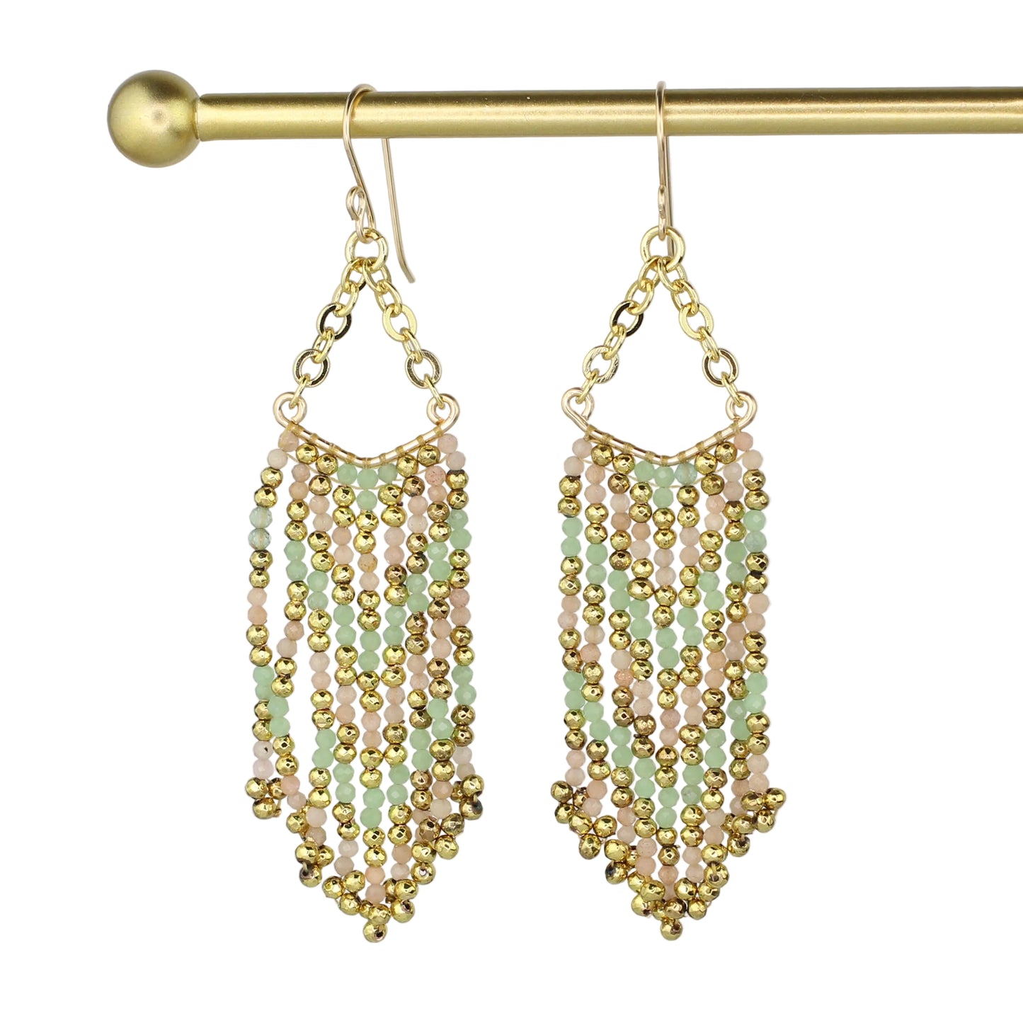Sunstone and Green Aventurine Chandelier Fringe Earrings