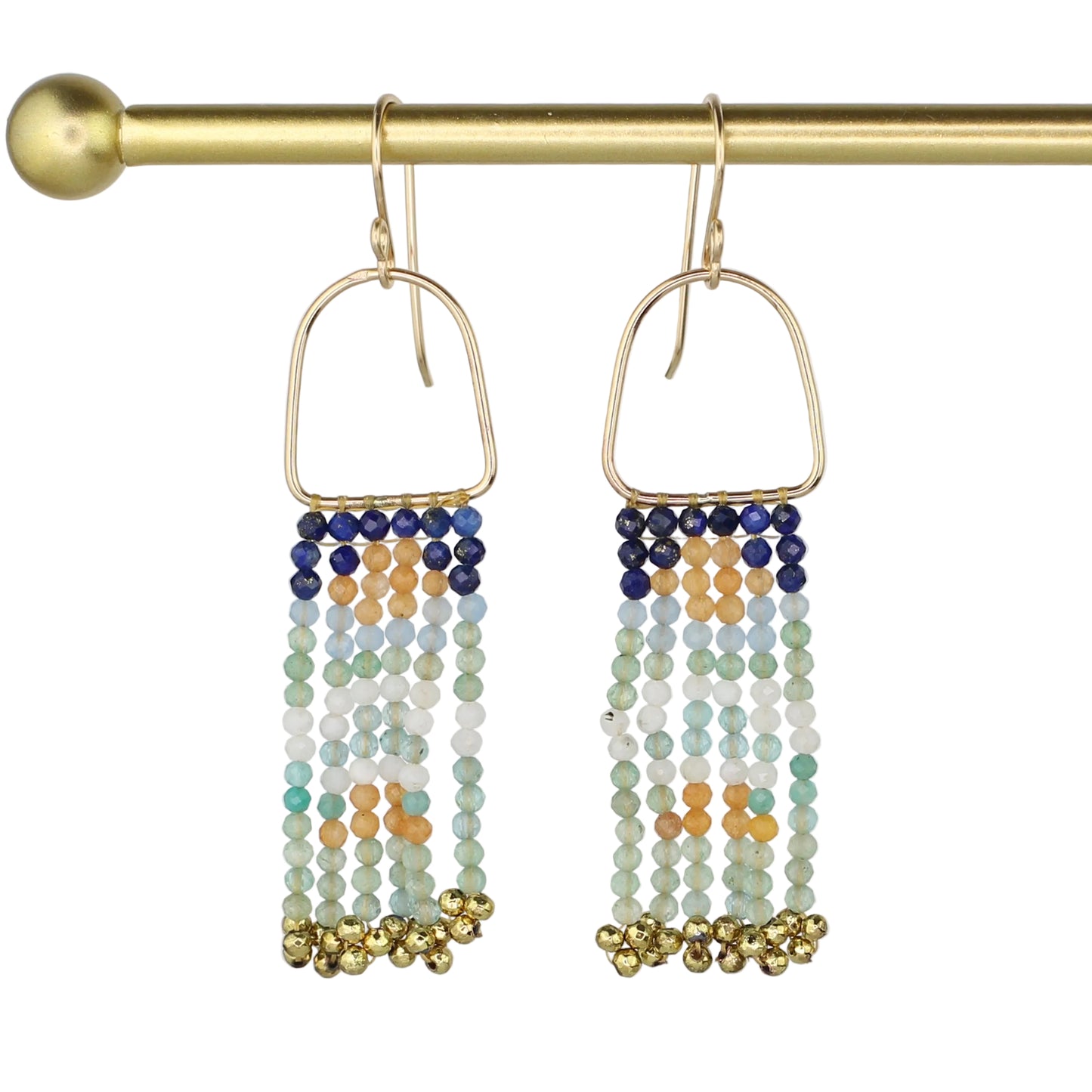 Lapis Lazuli, Aventurine, and Moonstone Fringe Earrings