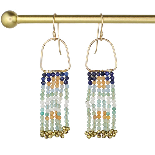 Lapis Lazuli, Aventurine, and Moonstone Fringe Earrings