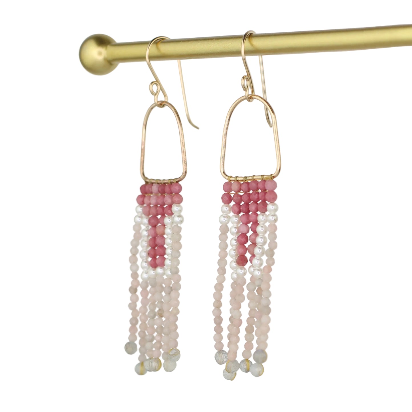 Rhodonite, Pearl, Pink Opal, and Labradorite Fringe Earrings