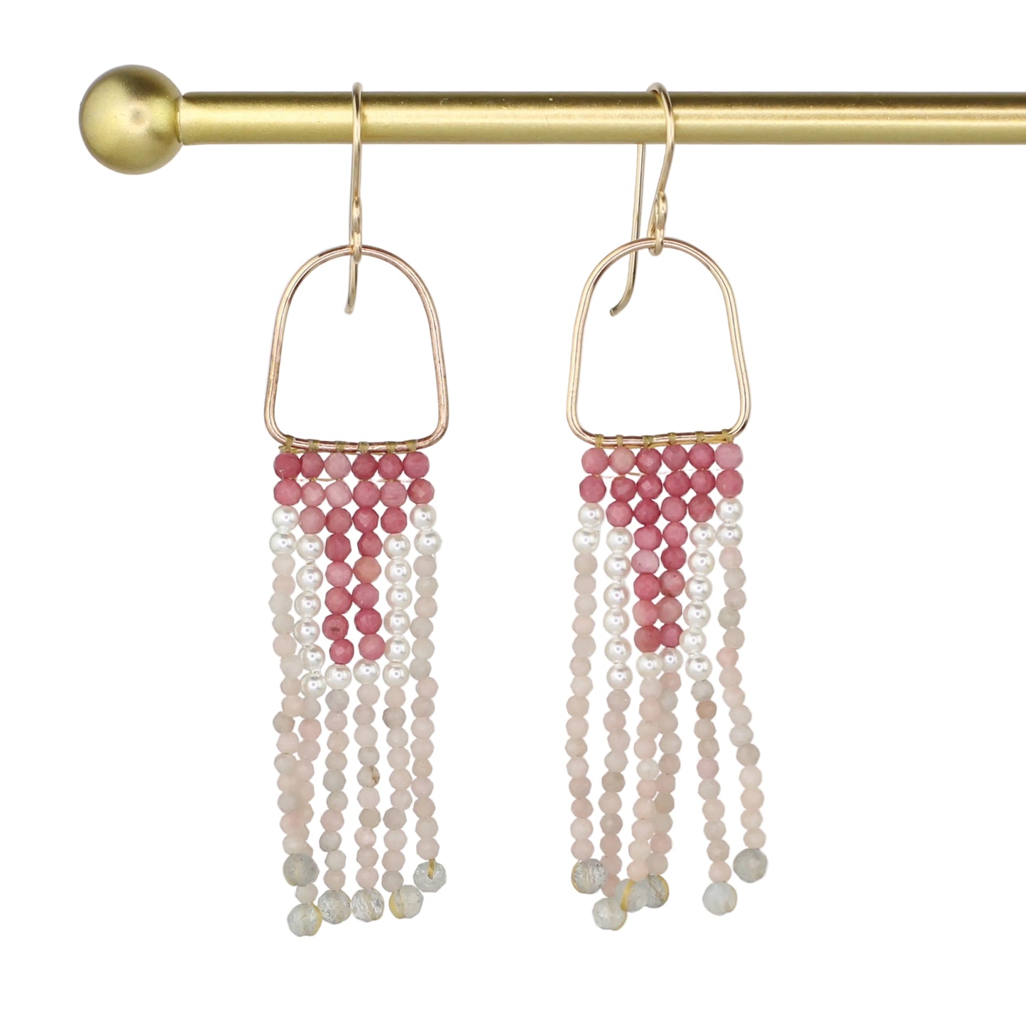 Rhodonite, Pearl, Pink Opal, and Labradorite Fringe Earrings