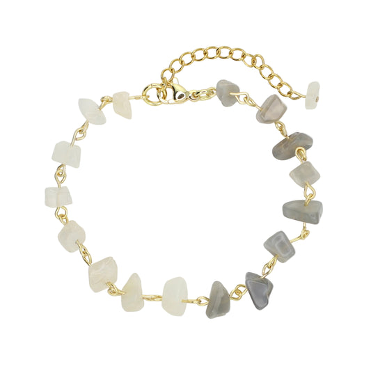 Gray and White Moonstone Chip Bracelet