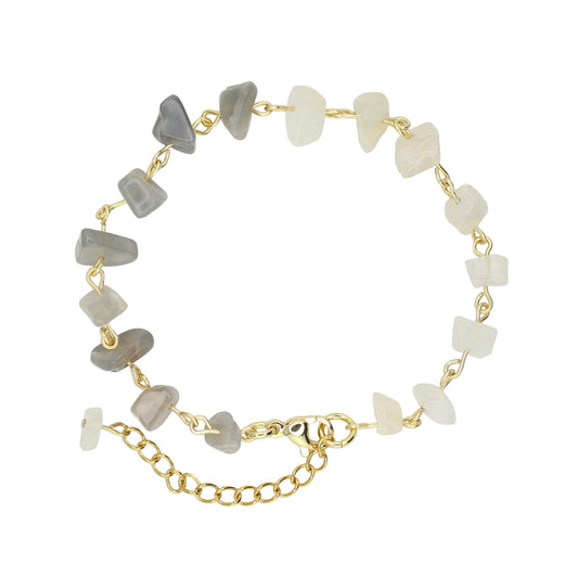 Gray and White Moonstone Chip Bracelet
