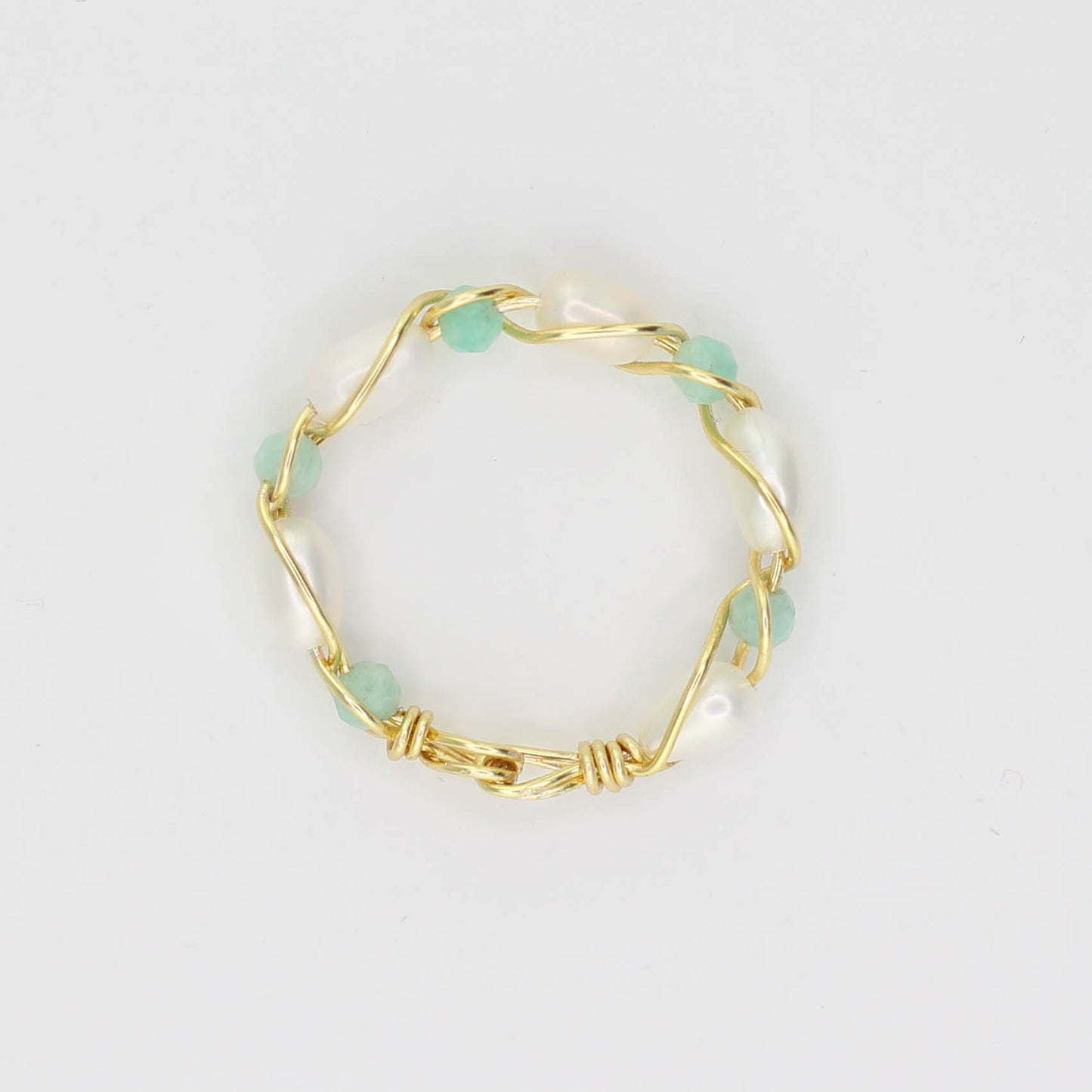 Freshwater Pearl and Amazonite Stacking Ring
