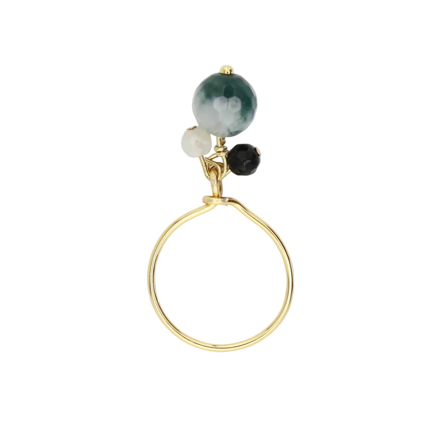 Moss Agate, Onyx, and Moonstone Charm Ring