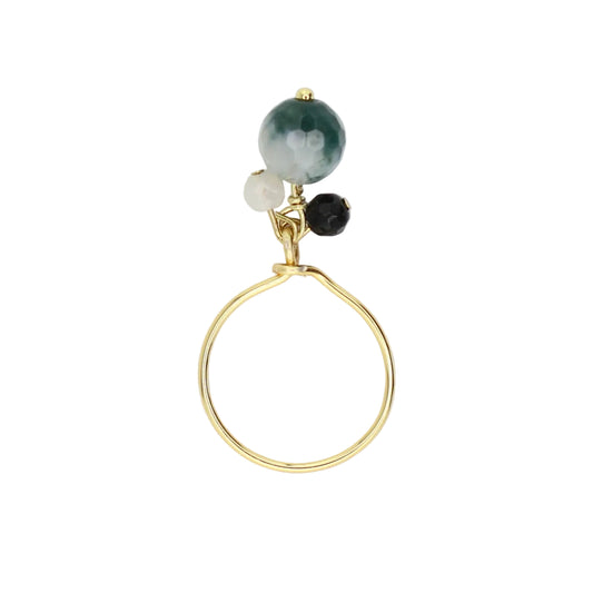 Moss Agate, Onyx, and Moonstone Charm Ring