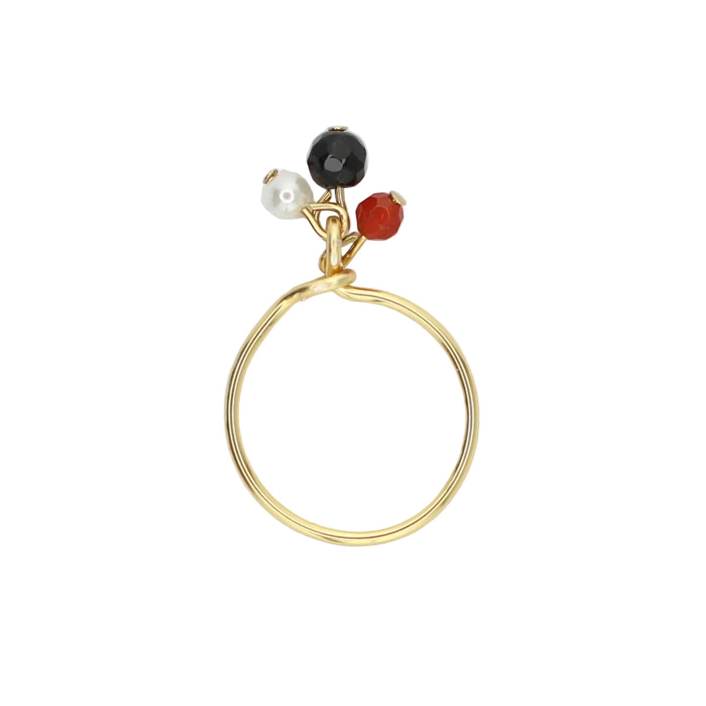 Onyx, Carnelian, and Pearl Charm Ring