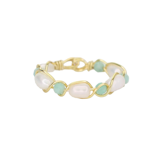 Freshwater Pearl and Amazonite Stacking Ring