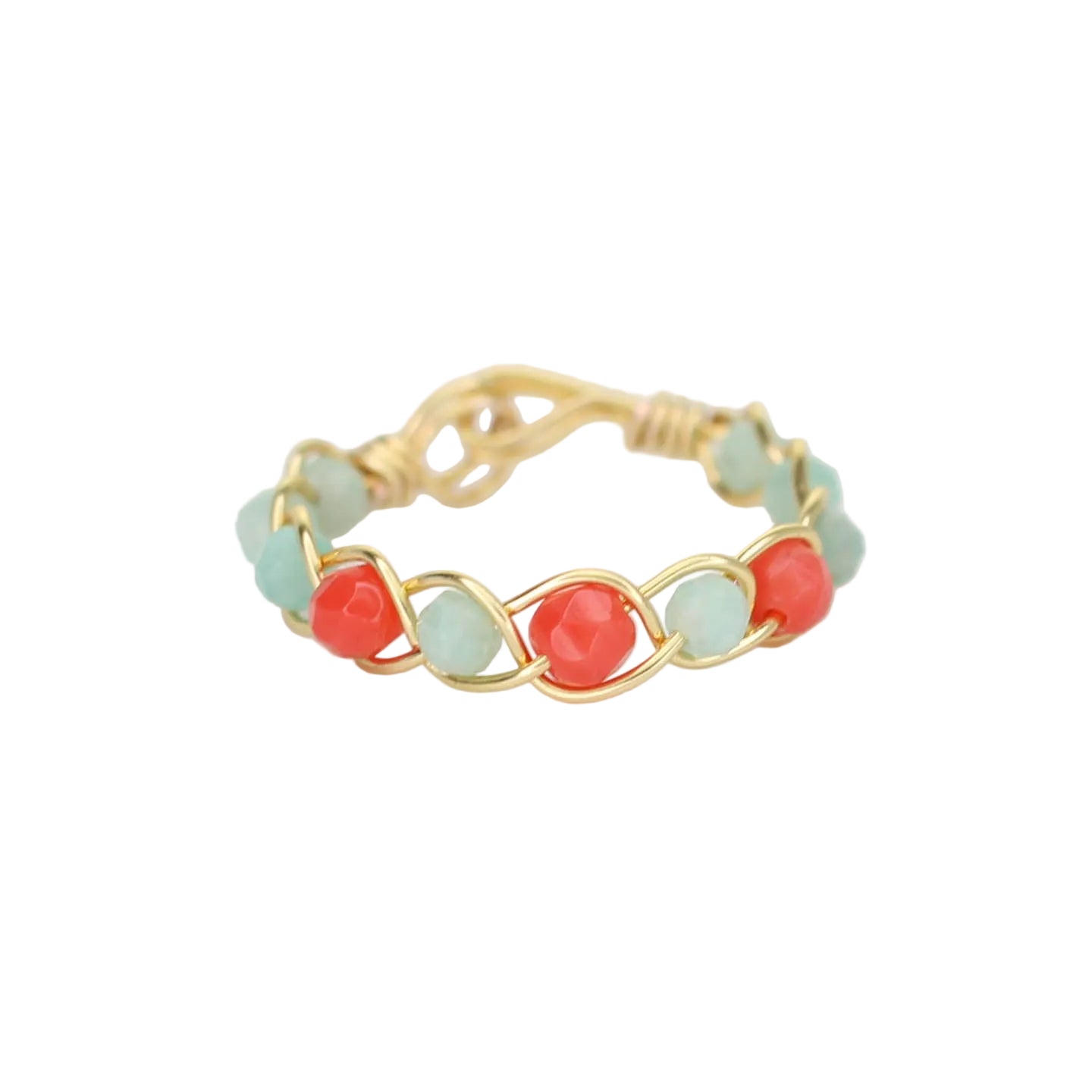 Amazonite and Coral Stacking Ring