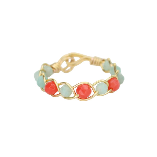 Amazonite and Coral Stacking Ring