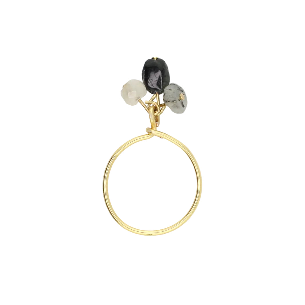 Tourmaline, Moonstone, and Quartz Charm Ring