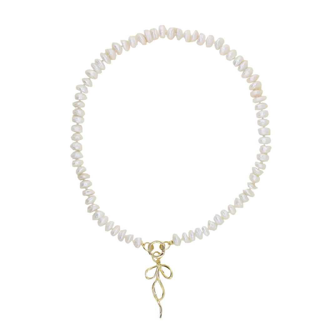 Freshwater Pearl Necklace with Bow Pendant