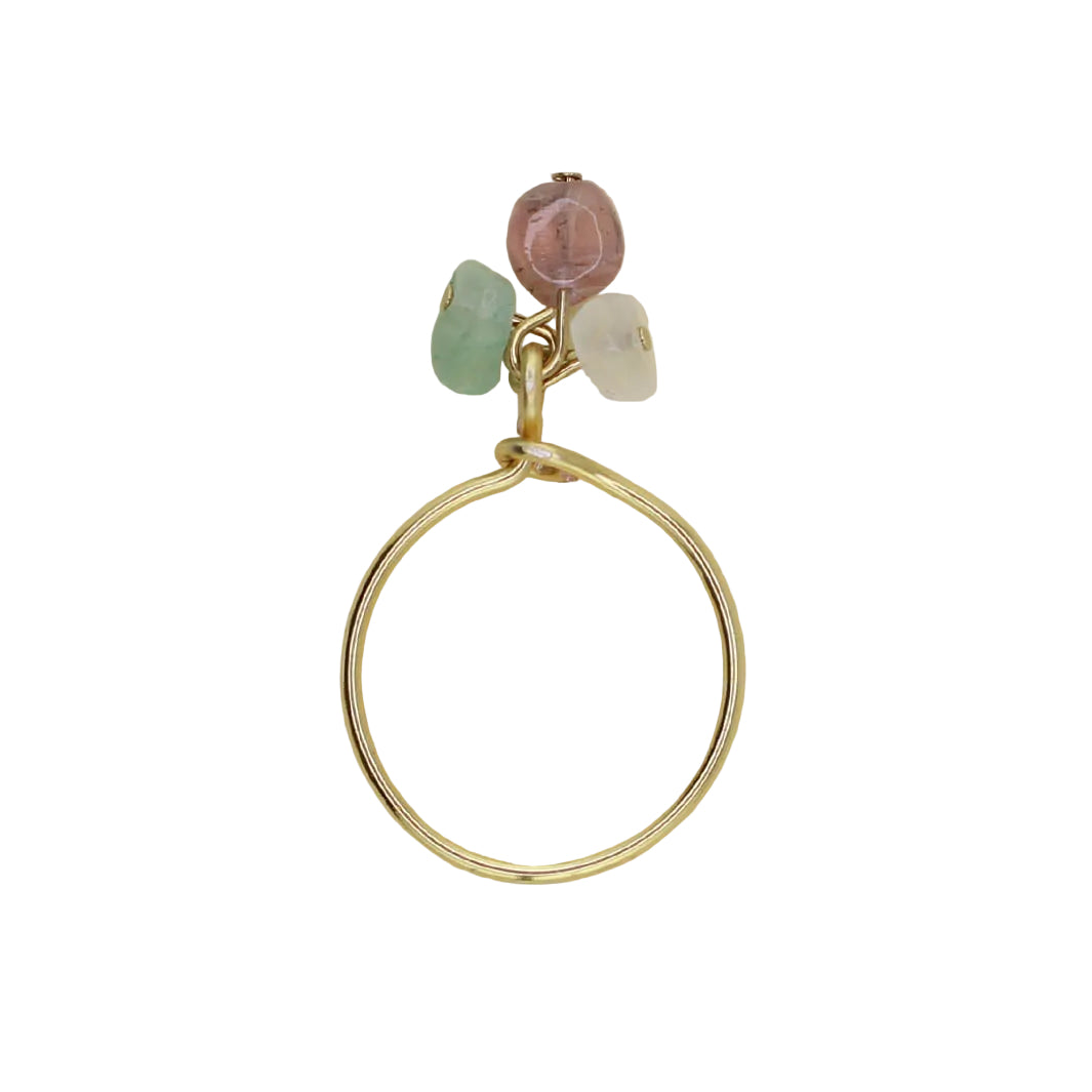 Tourmaline, Green Agate, and Clear Quartz Charm Ring