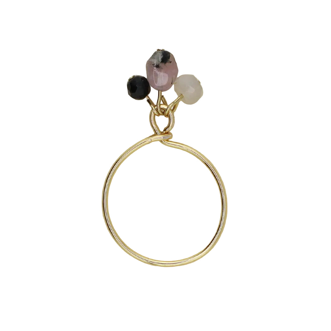 Tourmaline, Moonstone, and Onyx Charm Ring
