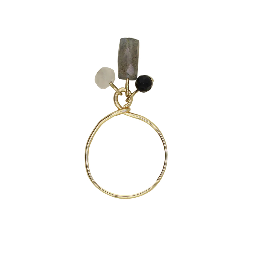 Labradorite, Morganite, and Onyx Charm Ring