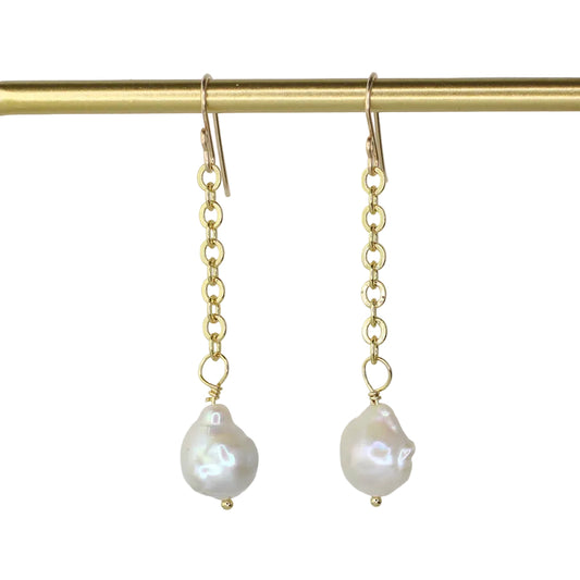 Baroque Pearl Chain Dangle Earrings