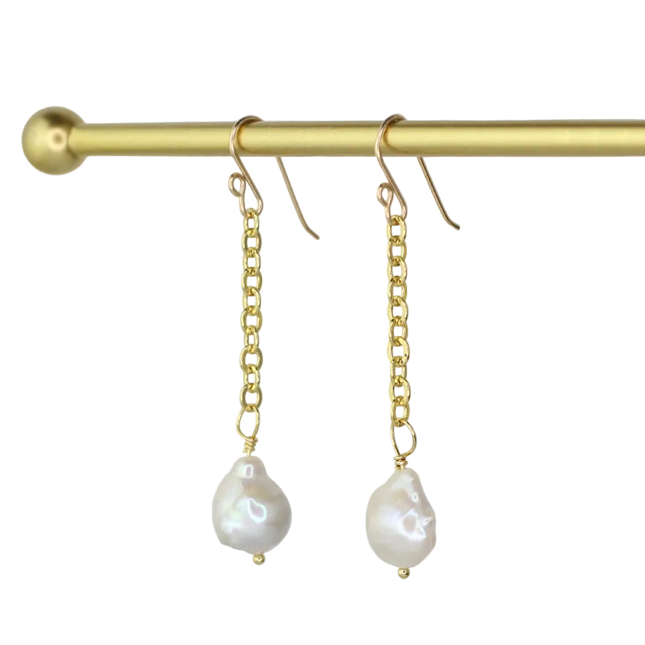 Baroque Pearl Chain Dangle Earrings