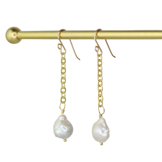 Baroque Pearl Chain Dangle Earrings