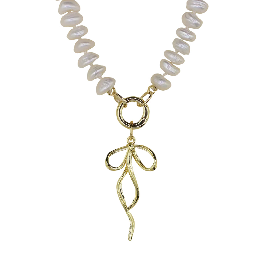 Freshwater Pearl Necklace with Bow Pendant