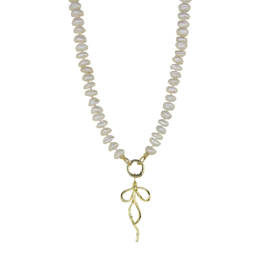 Freshwater Pearl Necklace with Bow Pendant