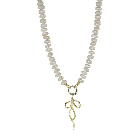 Freshwater Pearl Necklace with Bow Pendant