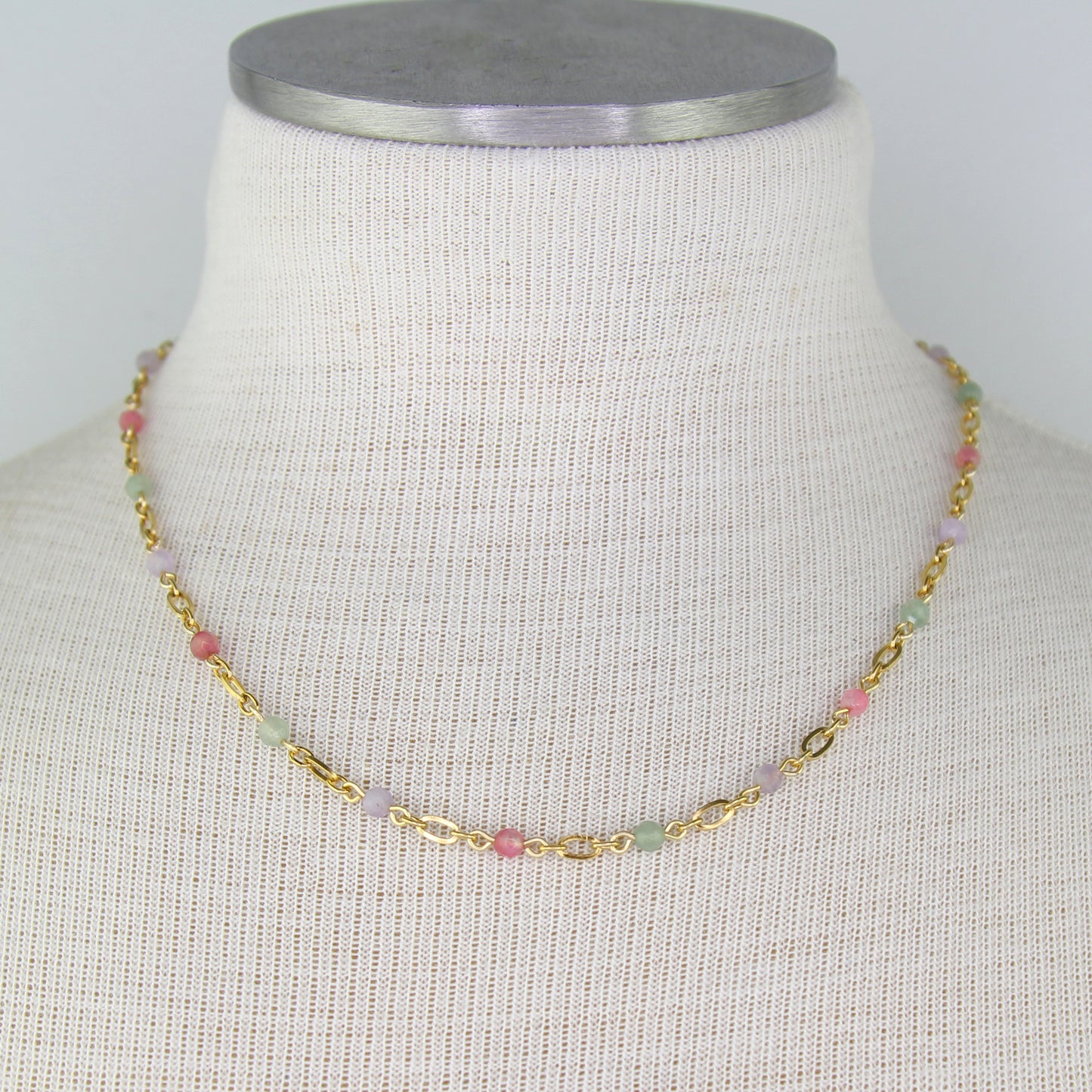Amethyst, Agate, and Aventurine on Chain Necklace