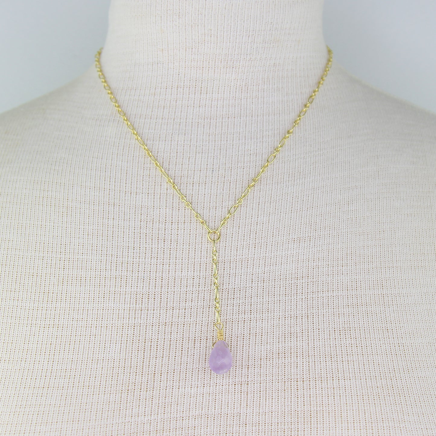 Lavender Quartz Teardrop on Chain Necklace