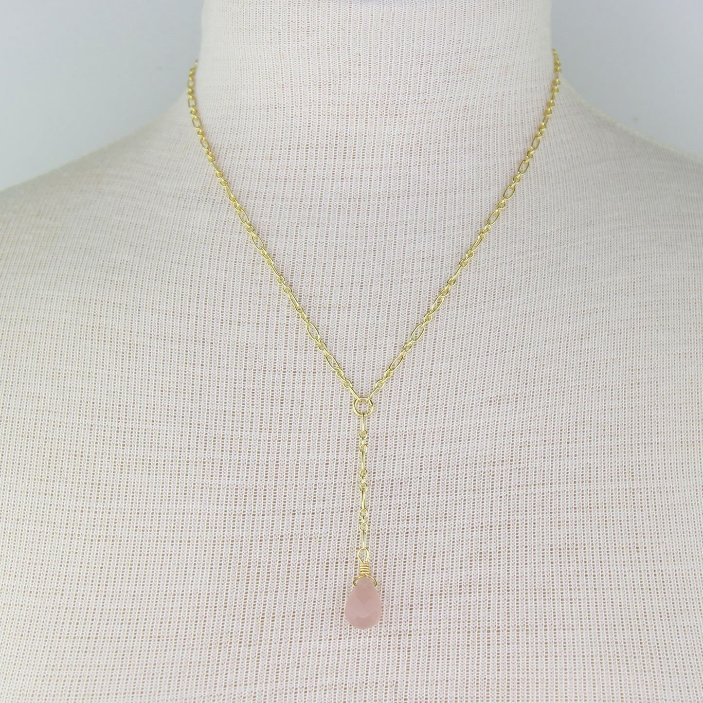 Rose Quartz Teardrop on Chain Necklace