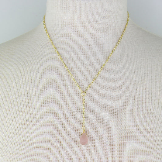 Rose Quartz Teardrop on Chain Necklace