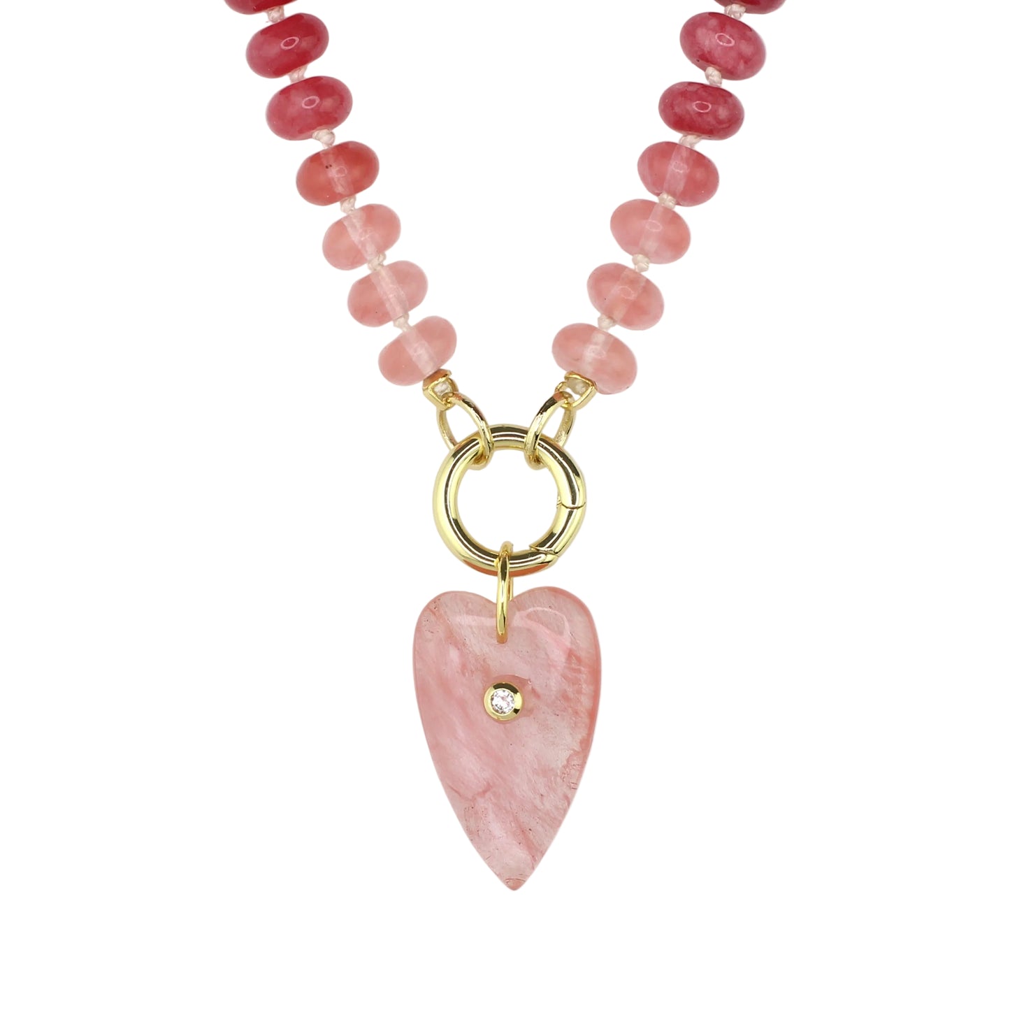 Pink Jade Necklace with Rose Quartz Heart Pendant